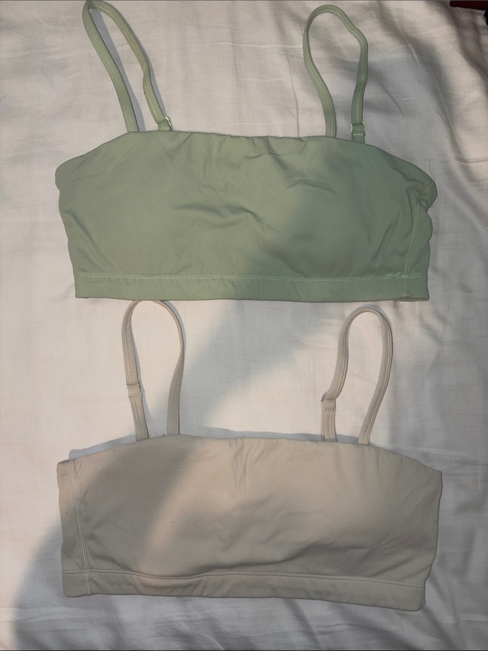 PAIR of Everyday Seamless Bralettes in Light Green & Cream